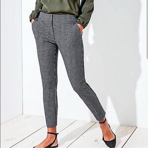 LOFT Petites Size 10 Marisa Black White Grid Cropped Stretch Trouser Pants $80